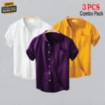Premium Quality 100% Oxford Cotton Fabric Short Sleeve Shirt For Men's - Kathali, Purple & White